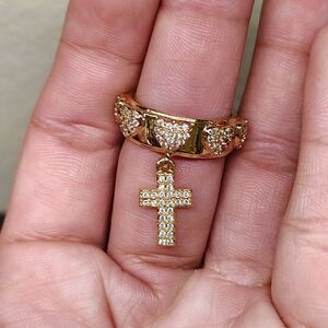 Gold Ornate Cross Pendant Ring